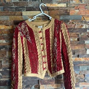 Jeanne Marc Collection Elegant Red and Gold Women's Blazer Size XS-S